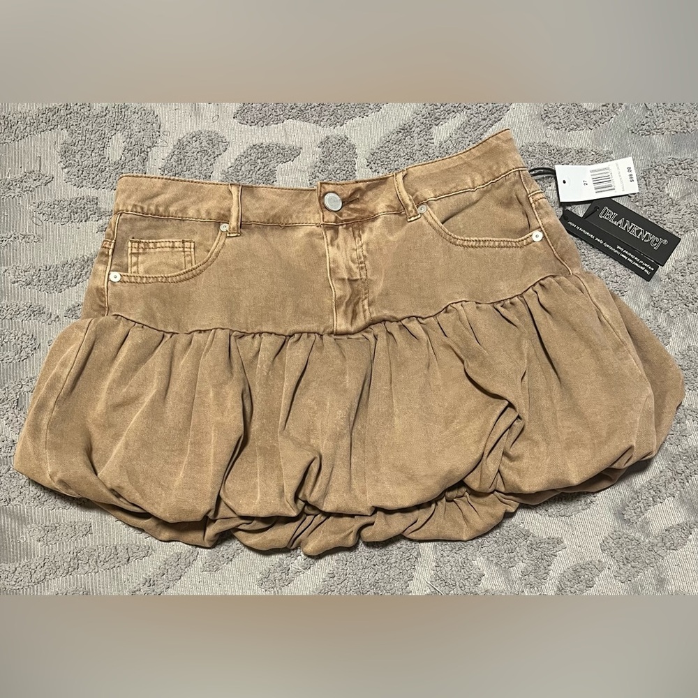 Blank NYC Light Brown Denim Balloon Mini Skirt Size 27 - Picture 4 of 8